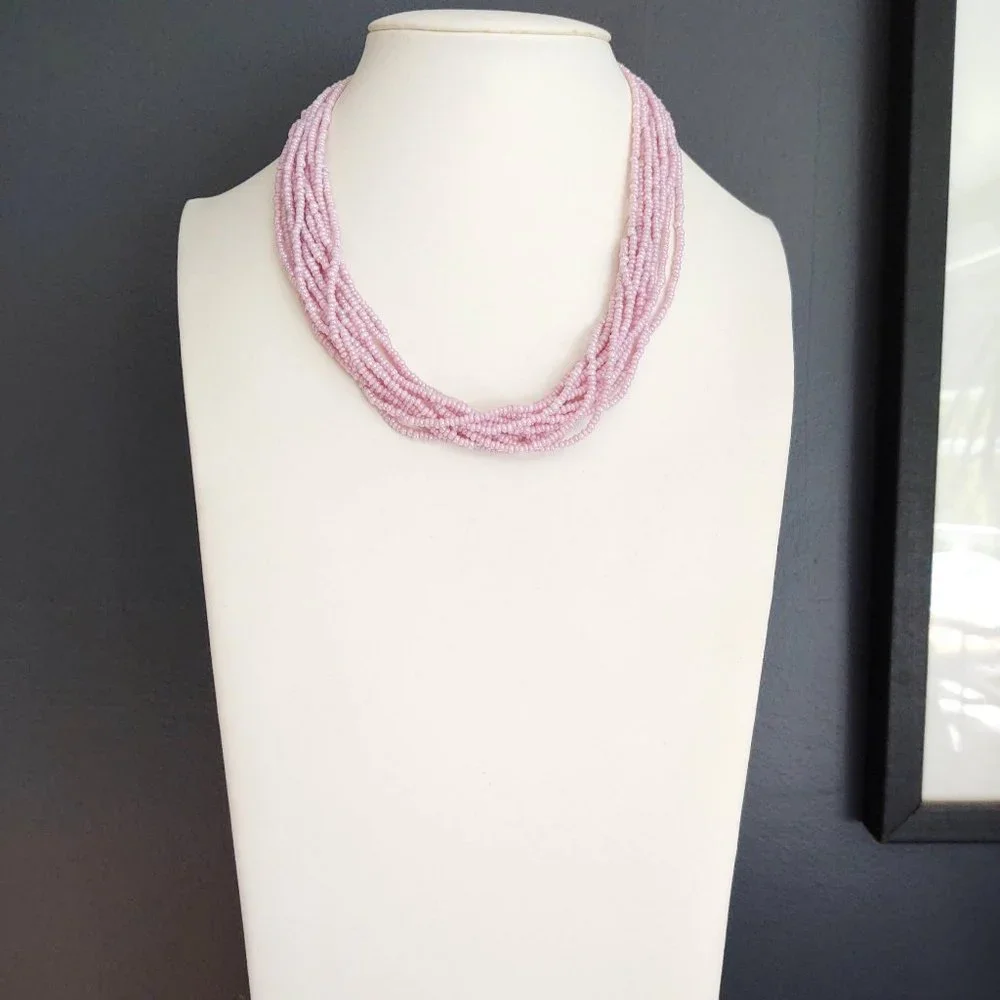 Ballet pink multi strand seed bead necklace